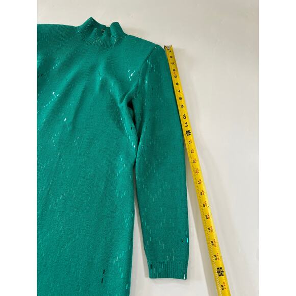 READ St John Evening Mock Neck Knit Midi Dress Women Size 6 Teal Y2K Glam Event - Picture 7 of 16